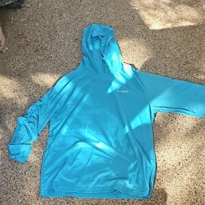 Columbia PFG Polyester Long Sleeve  Hoodie Shirt Aqua Blue Men's Large